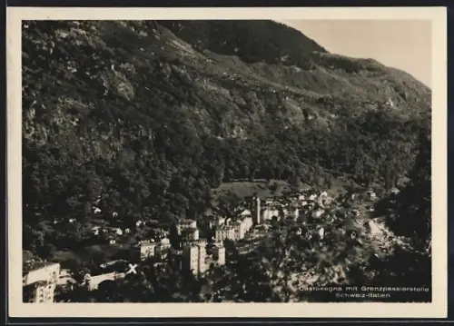 AK Castasegna, Teilansicht mit Grenzpassierstelle Schweiz-Italien