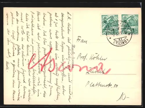 AK Ascona, Panorama mit Bergen