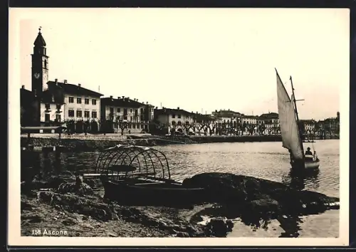AK Ascona, Panorama mit Segelboot