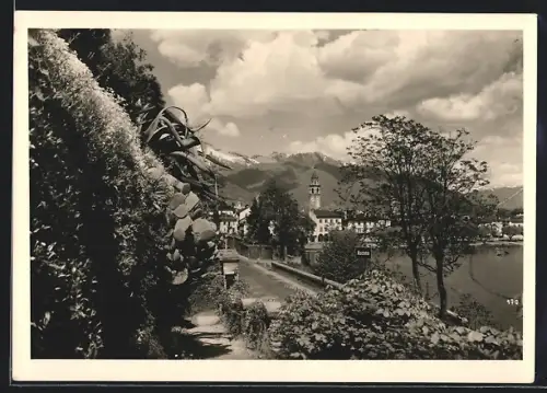 AK Ascona, Panorama mit Bergen