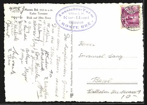 AK Monte Brè, Kulm-Terrassencafe mit Blick auf Mte. Rosa