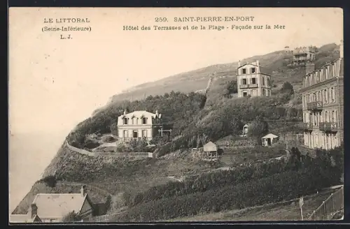 AK Saint-Pierre-en-Port, Hôtel des Terrasses et de la Plage, Facade sur la Mer