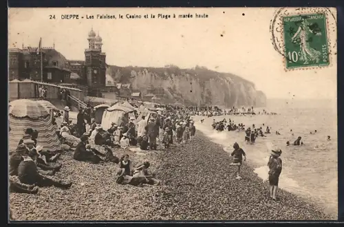 AK Dieppe, Les Falaises, le Casino et la Plage à marée haute
