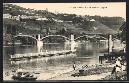 AK Rouen, Le Pont aux Anglais et vue sur les collines environnantes