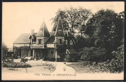 AK Herqueville, Villa Thérèse entourée de verdure