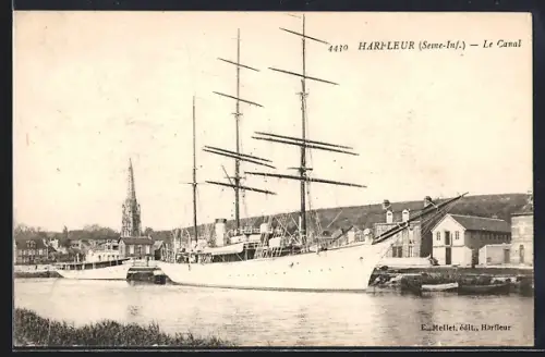 AK Harfleur /Seine-Inf., Le Canal avec grand voilier et paysage urbain