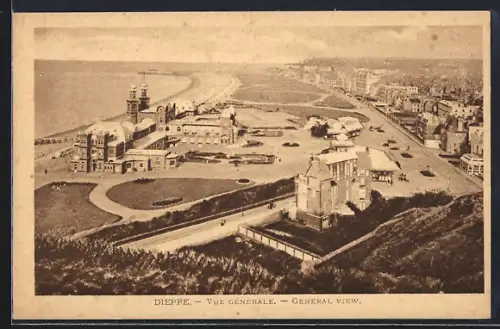 AK Dieppe, Vue générale de la ville et de la plage avec le casino et le front de mer