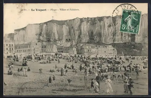 AK Le Tréport, Plage, Villas et falaises