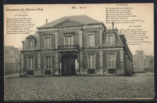AK Eu, Mairie avec texte de la chanson du Maire d`Eu