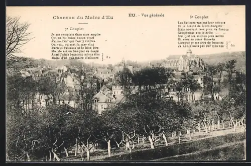 AK Eu, Vue générale avec texte de `Chanson du Maire d`Eu