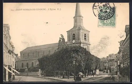AK Saint-Romain-de-Colbosc, L`Église et la place centrale animée
