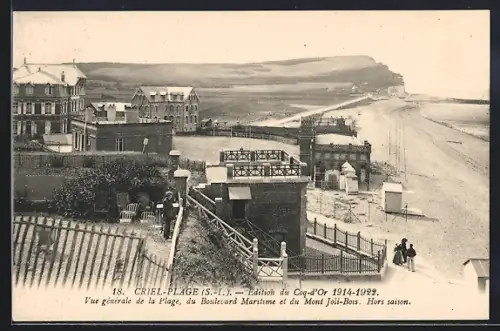 AK Criel-Plage, Vue générale de la Plage, du Boulevard Maritime et du Mont Joli-Bois. Hors saison
