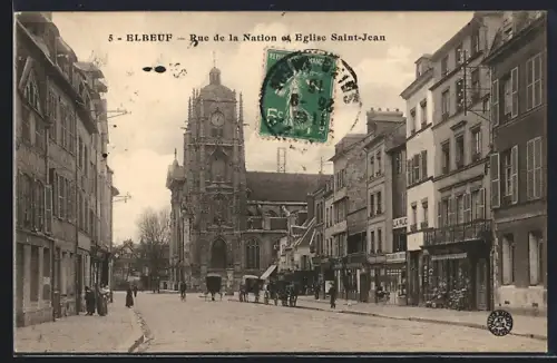 AK Elbeuf, Rue de la Nation et Église Saint-Jean