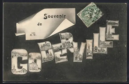 AK Goderville, Souvenir de Goderville avec collages de vues locales