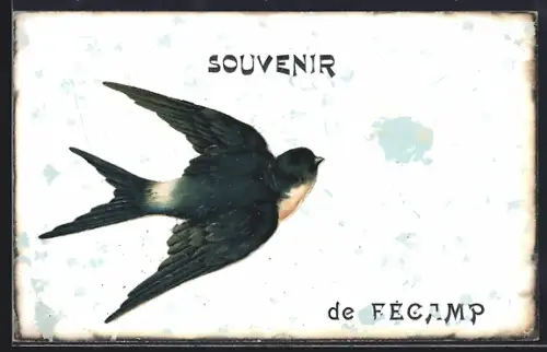 AK Fécamp, Souvenir avec illustration d`une hirondelle en vol