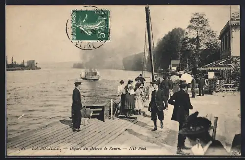 AK La Bouille, Départ du Bateau de Rouen