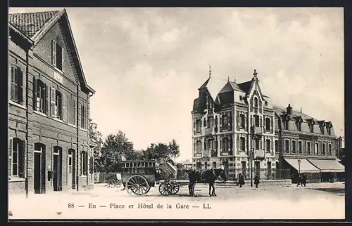 AK Eu, Place et Hôtel de la Gare