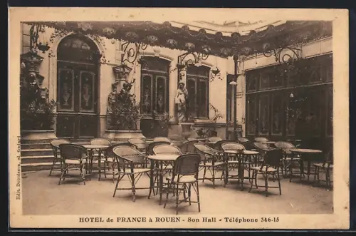 AK Rouen, Hôtel de France, Son Hall avec terrasse et mobilier en osier