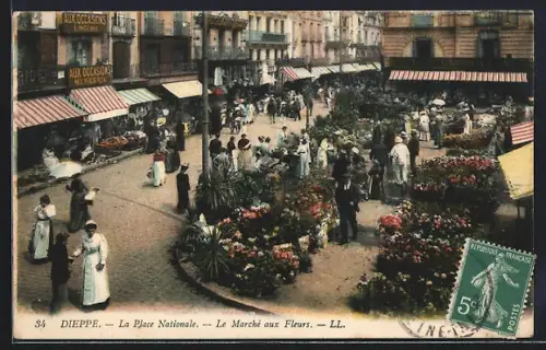 AK Dieppe, La Place Nationale, Le Marché aux Fleurs