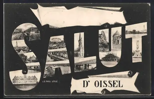 AK Oissel, Salut d`Oissel avec collages de vues locales et paysages