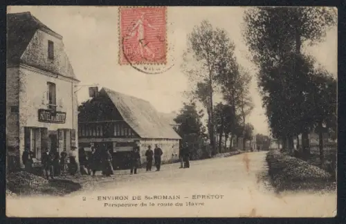AK Épretot, Perspective de la route du Havre avec hôtel et passants