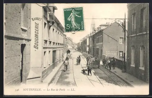 AK Sotteville, La Rue de Paris avec boulangerie et passants