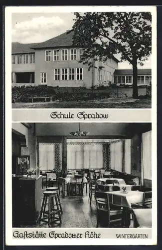 AK Spradow, Gasthaus Spradower Höhe, Inneres Wintergarten, Schule
