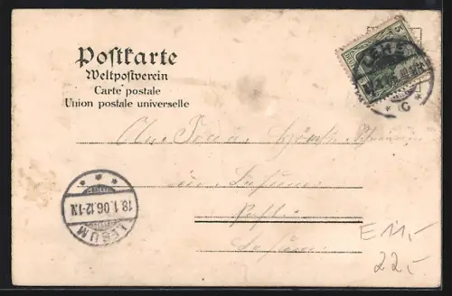 Lithographie Bremerhaven, Bürgermeister Smidt-Denkmal, Totalansicht aus der Vogelschau