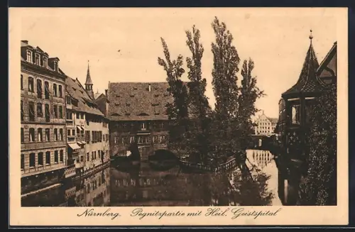 AK Nürnberg, Pegnitzpartie mit Heil. Geistspital