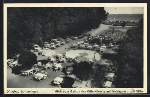 AK Boltenhagen, Blick vom Balkon des Ostsee-Hotels auf Hotelgarten und Ostsee