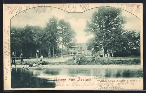 AK Seelust am Plauer See, Uferpartie mit Boot