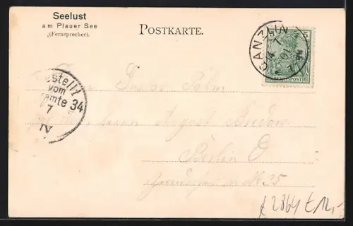 AK Seelust am Plauer See, Uferpartie mit Boot