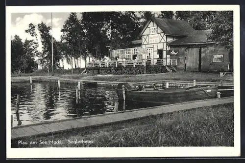 AK Plau am See /Meckl., Gaststätte Seglerheim mit Hafenbecken