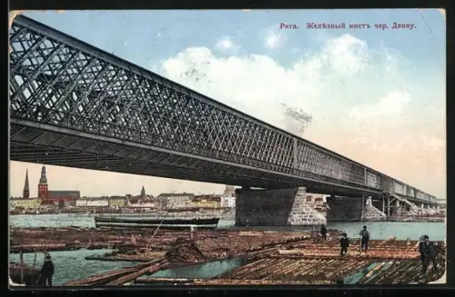 AK Riga, Eiserne Brücke mit Flössen