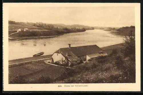 AK Düna bei Kokenhusen, Flusspartie mit Boot