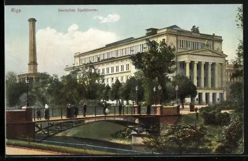 AK Riga, Deutsches Stadttheater mit Brücke