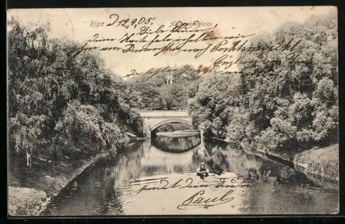 AK Riga, Alexanderbrücke mit Ruderboot