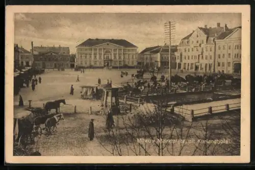 AK Mitau, Marktplatz mit Kurlandhotel