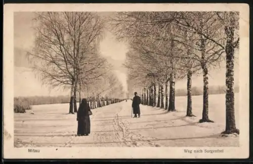 AK Mitau, Weg nach Sorgenfrei im Winter