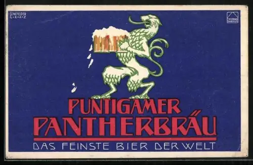Künstler-AK Graz, Reklame für die Brauerei Puntigam mit dem Pantherbräu