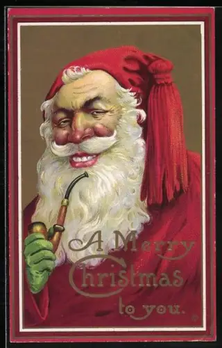 AK Weihnachtsmann mit Pfeife, A Merry Christmas to you