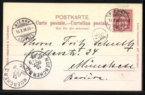 Lithographie Bienne, Funiculaire, Taubenloch, Twann