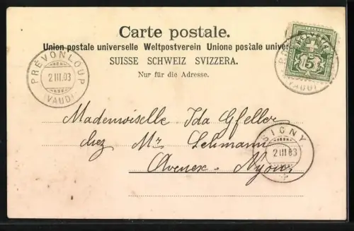 AK Prévonloup, Strassenpartie und Villa mit Anwohnern