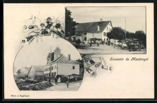 AK Mauborget, Ortspartien im Blumen-Passepartout