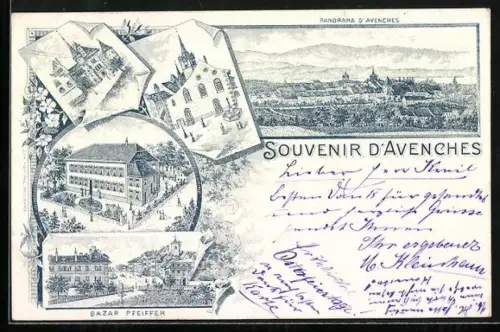 Lithographie Avenches, Panorama, Bazar Pfeiffer