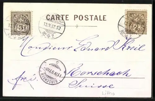 Lithographie Avenches, Panorama, Bazar Pfeiffer