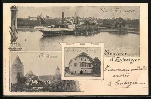 AK Estavayer, Château, Pensionnat Renevey, Dampferanlegestelle