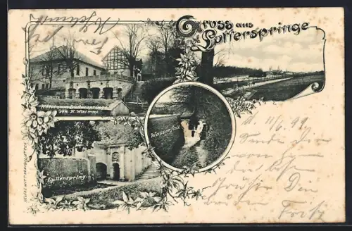 AK Königslutter, Gasthof Lutterspringe von H. Wasmus, Wasserfall