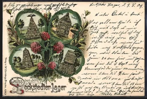 Passepartout-Lithographie Lockstedter Lager, Moltke Denkmal, Bismarck Denkmal