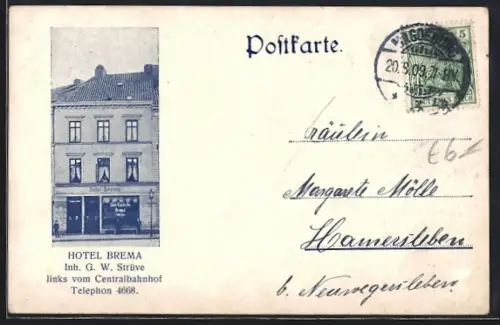 AK Bremen, Hotel Brema links vom Centralbahnhof, Inh. G. W. Strüve